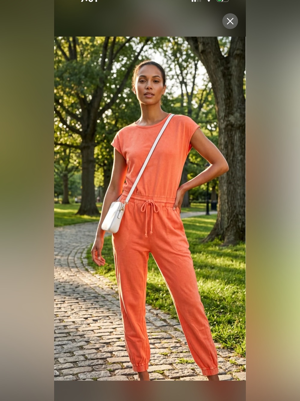 Double Zero Coral Short-Sleeve Drawstring Jumpsuit